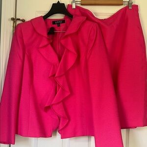 Kasper Vibrant Pink Ruffle Blazer and Skirt Set